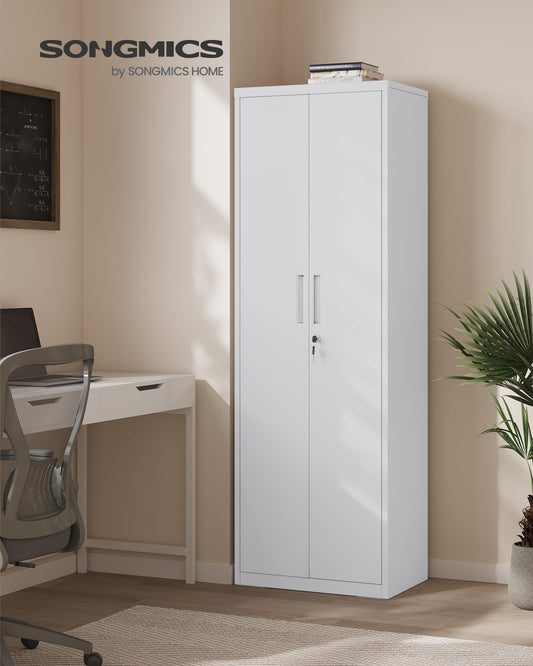 SONGMICS Filing Cabinet, Multipurpose Cabinet, Steel Storage Cabinet, 5 Levels, Double Doors, Lock, Tool Cabinet, Adjustable Shelves, Garage, Office, Living Room, Gray OMC014G01