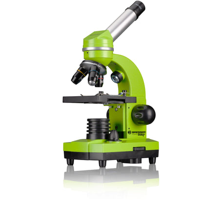 Bresser Junior Student Microscope BIOLUX SEL with smartphone holder, extensive accessories, and Barlow zoom system for children, beginners, and adults, green.