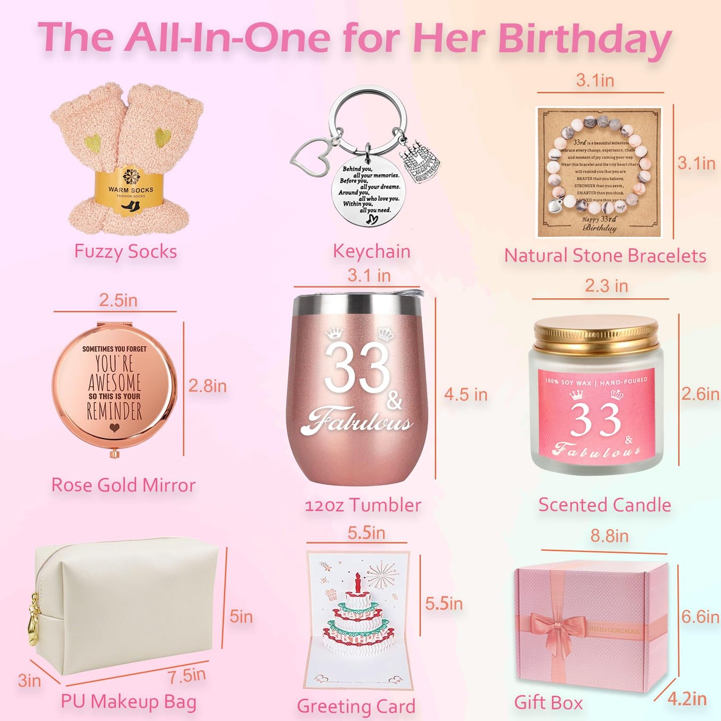 Awfrky Gifts for 33 year old women, 33rd birthday gift for women, Funny gift set for 33 year old woman aunt mom sister girlfriend niece friend wife