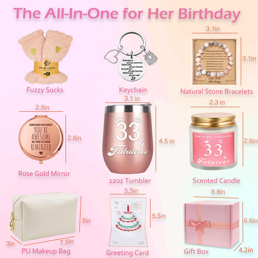 Awfrky Gifts for 33 year old women, 33rd birthday gift for women, Funny gift set for 33 year old woman aunt mom sister girlfriend niece friend wife