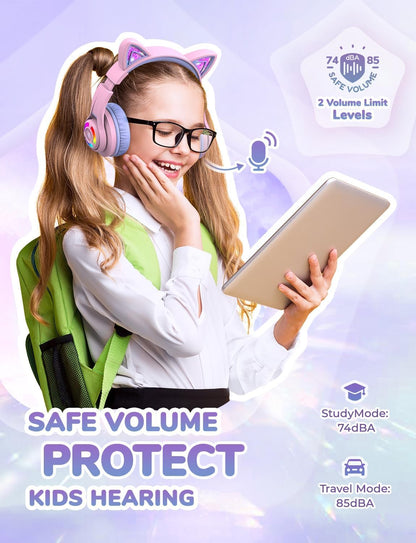 iClever Bluetooth headphones for kids over ear, adjustable 74/85dBA volume control, 50 hours of playtime, Bluetooth 5.2, kids headphones with microphone for school/tablet/phone/PC
