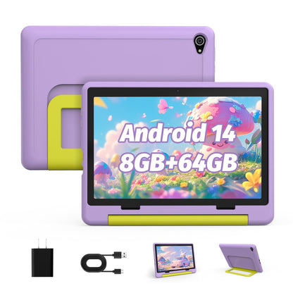 Yicty Kids Tablet｜Upgraded 10-inch Android 14 Tablet for Kids with Protective Case｜Octa-Core｜8+64GB Expandable to 1TB｜Dual Camera｜Parental Controls｜Great Gift for Toddlers