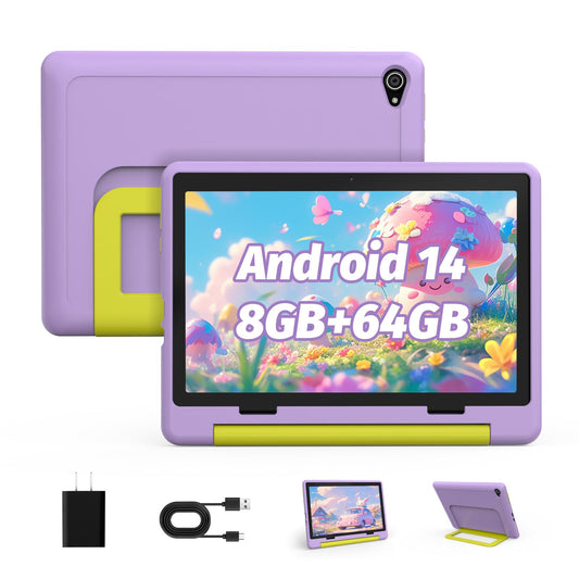 Yicty Kids Tablet｜Upgraded 10-inch Android 14 Tablet for Kids with Protective Case｜Octa-Core｜8+64GB Expandable to 1TB｜Dual Camera｜Parental Controls｜Great Gift for Toddlers