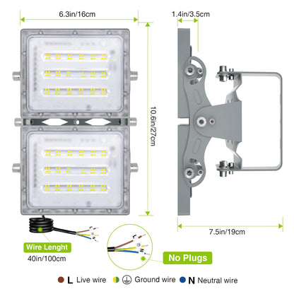 STASUN 100W LED Flood Light Outdoor, 10000LM Super Bright LED Floodlight Outside Spotlight, IP66 Waterproof, 6000K Daylight, 2 Floodlights with Adjustable Head, for Garden, Garage, Hotel, etc.