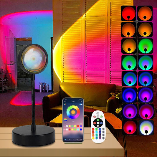 QUIGO Sunset Lamp, LED light night light with smart app control for selfie lamp, lighting up bedroom, living room, party. Aesthetic room decor.