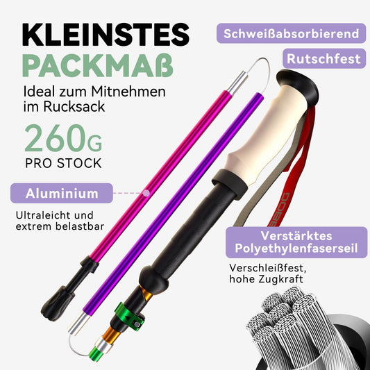 DOBESTS hiking poles, aluminum Nordic walking poles with extra rubber tips and carrying bag. Foldable lightweight trekking poles for men and women. Adjustable hiking stick 110cm-130cm (cork handle-colorful)
