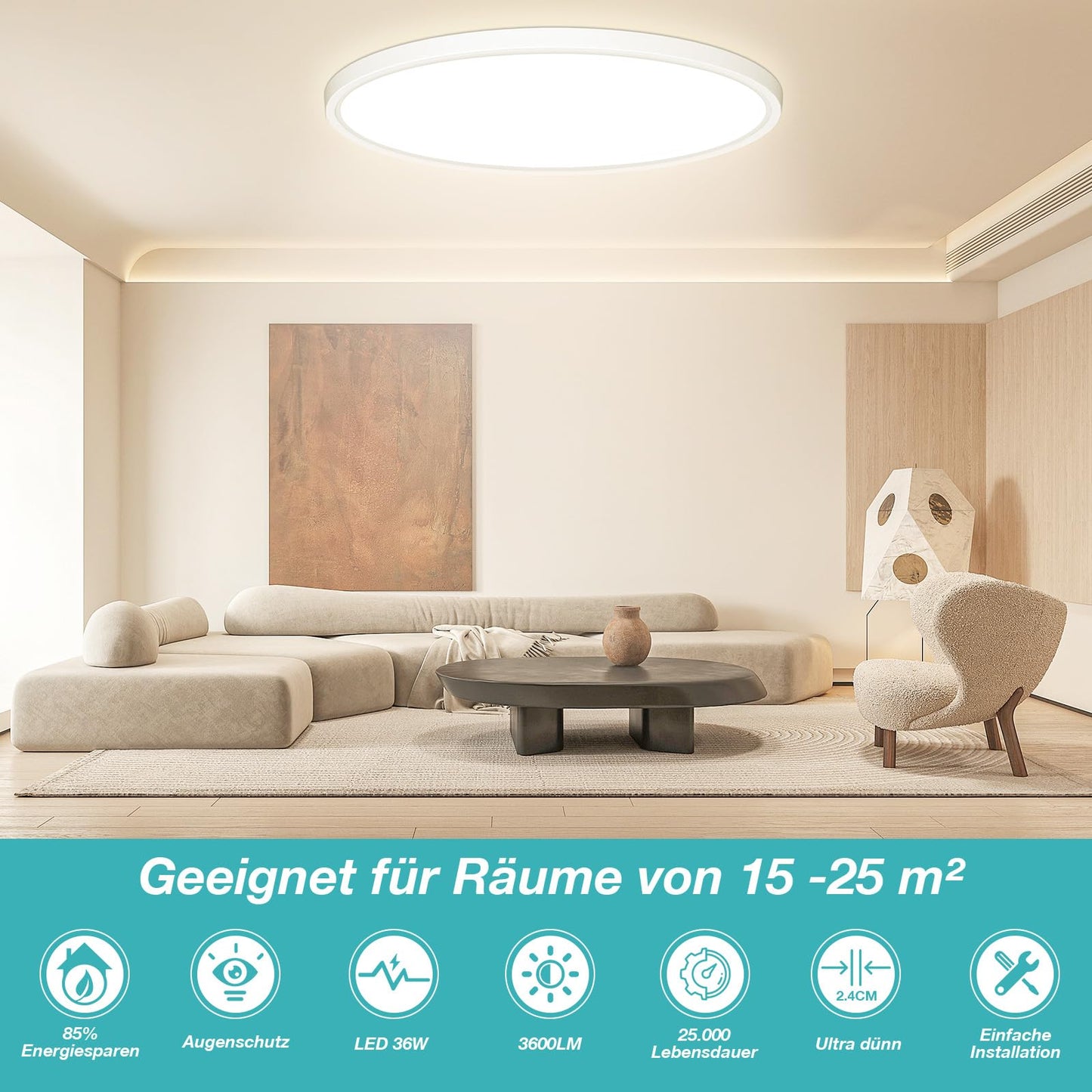 Ceiling light LED ceiling light Flat Round - Ø40CM 36W 3600LM 4000K Neutral white LED ceiling light living room Ultra slim 2.4CM LED lamp ceiling for kitchen bedroom bathroom children's room corridor Modern IP44