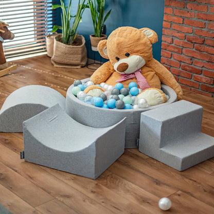 KiddyMoon ball pit 90x30cm/200 balls ⌀ 7cm ball pit with colorful balls for babies and kids round, light grey: white/grey/pink
