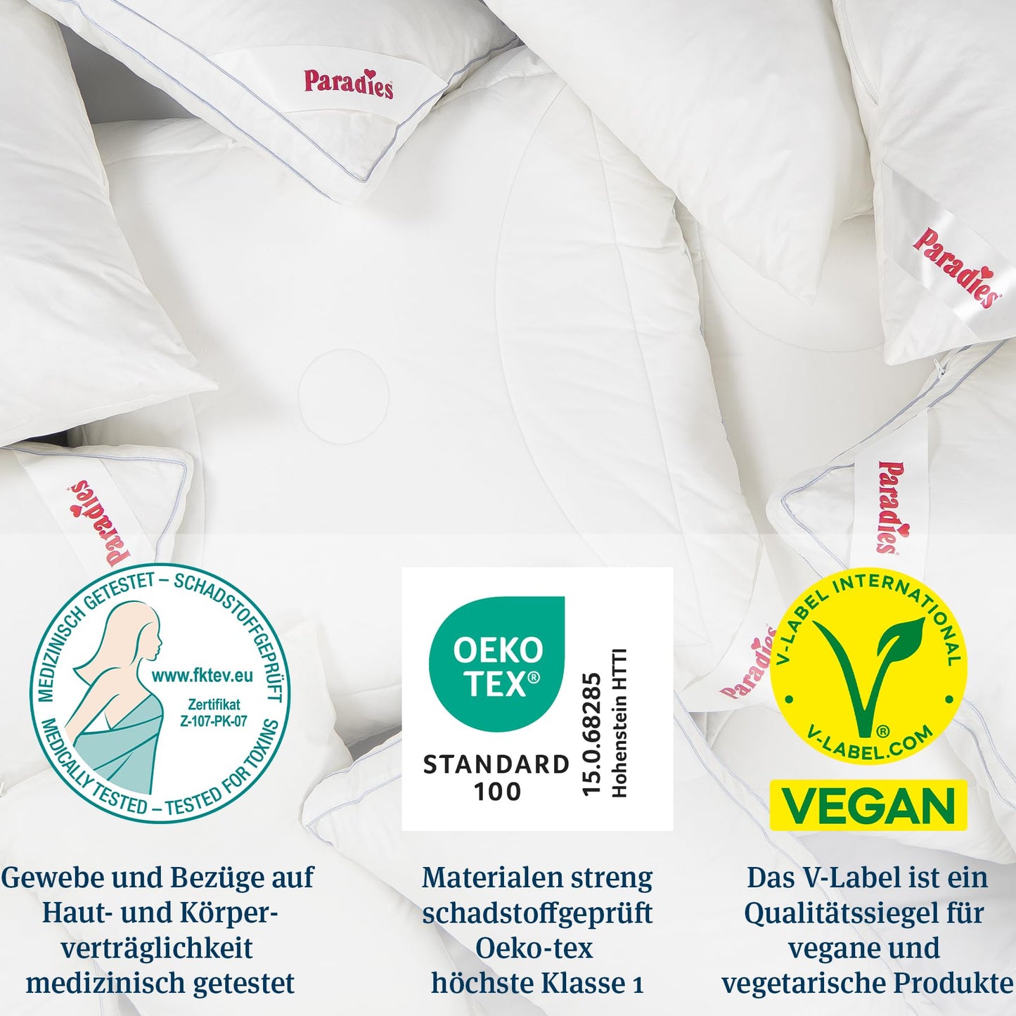 Paradise pillow 80x80 cm with zipper - Softy Top Bio medium with Aloe Vera, medium-firm sleeping pillow, vegan pillow, Öko-Tex 100 Class 1.