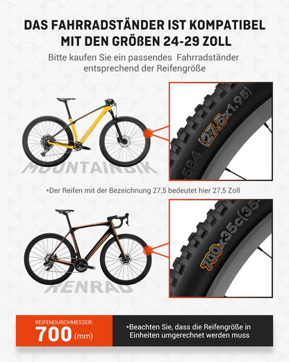 HENMI Bike Stand 24-29 Inch Pro+, Bike Stand with 2 Holes, Stable Side Stand, Designed for E-Bike and MTB, 40mm Hole suitable for M6 screws.