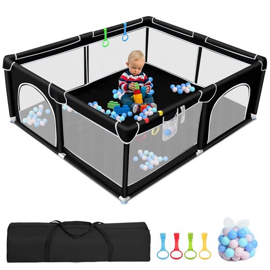 Wholede baby playpen, 150 x 180 x 66 cm, with breathable mesh fabric, includes 4 rings and 50 ocean balls.