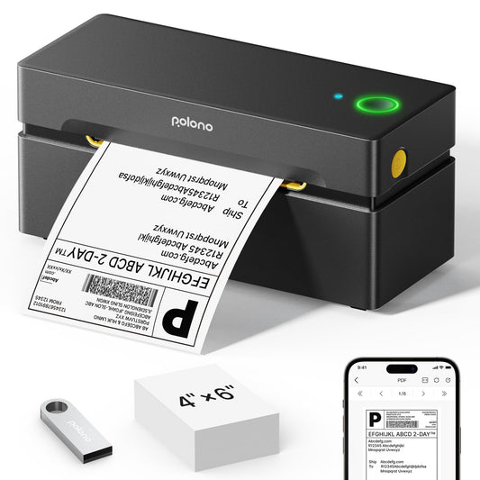 POLONO Bluetooth Label Printer, Labeling Machine 4x6 DHL label printer, Label Printer for iOS, Android, Windows and Mac, Compatible with Amazon, Ebay, Shopify, Etsy, USPS (black)