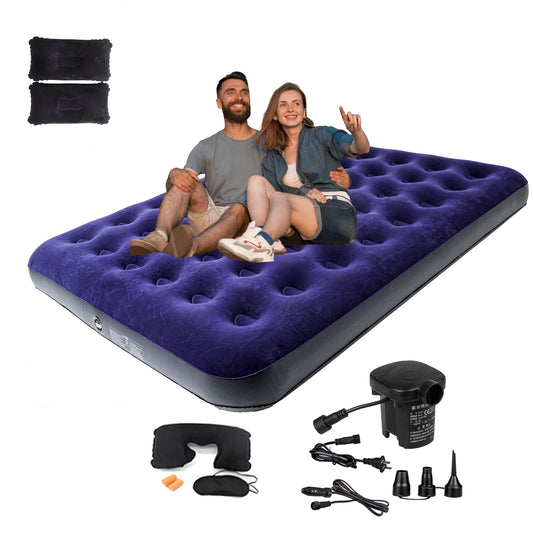 Icelus Double Inflatable Air Mattress 204x153x23 cm with Air Pump, Camping Mattress Air Bed, Inflatable Mattress Bed, Travel Bed, Sleeping Pad for Home and Travel