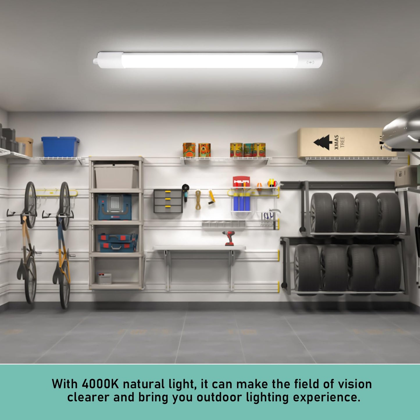 LED moisture-proof luminaire with motion sensor 120CM, ceiling light LED tube 36W 4000LM, IP65 cellar light, waterproof moisture-proof lamp for workshop garage kitchen bathroom office, neutral white, 4000K