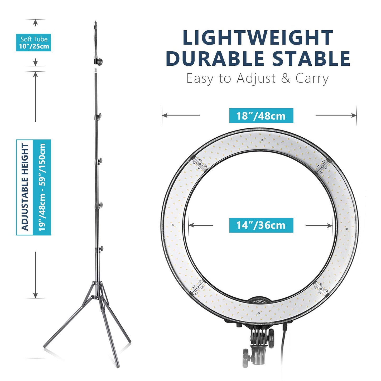 NEEWER Camera Photo Video Ring Light Kit: 18-inch/48-centimeter Outer 52W 5500K Dimmable LED Ring Light Light Stand Bluetooth Receiver for Smartphone YouTube Self-Portrait Shots
