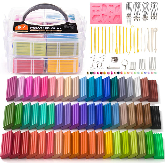 Shuttle Art Polymer Clay Set, 57 colors clay set with 102 pieces of polymer clay accessories, oven-bake modeling clay, polymer clay with 19 carving tools, kids clay, clay for earrings, bracelet.
