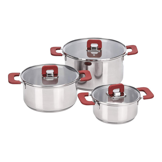 Amazon Basics 3-Piece Cookware Set - Stainless Steel, Non-Stick, Induction-Ready, with Lids - 16/20/24 cm