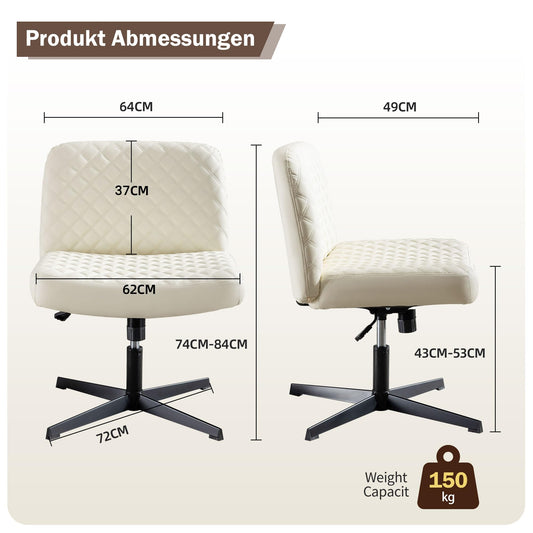 Fantasylab office chair without armrests, height-adjustable swivel chair for offices, wide desk chair 150kg with 120° tilt function for home office/house.