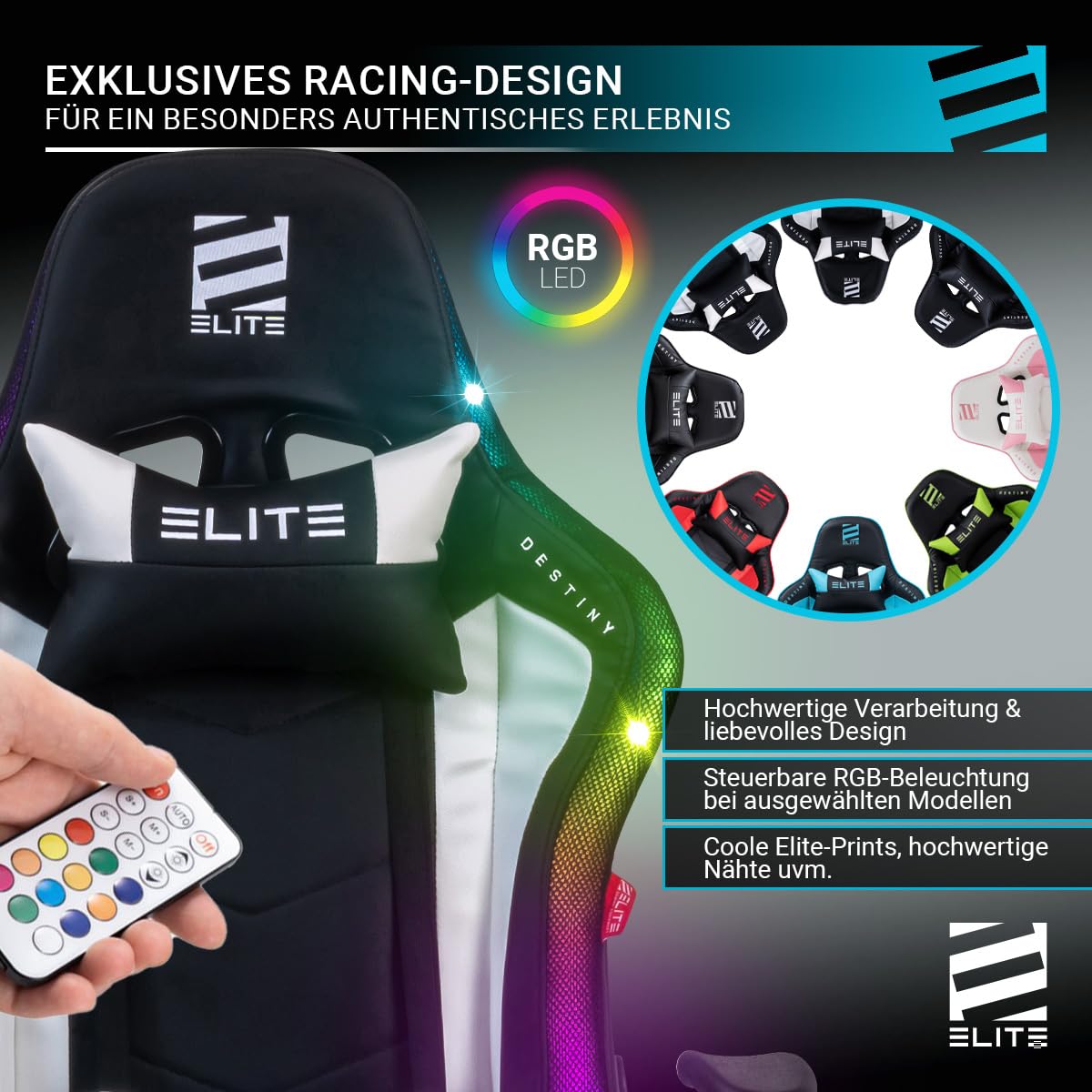 ELITE Gaming Chair MG200 Destiny | Ergonomic Office Chair - Desk Chair - Executive Chair - Armchair - Racing Gaming Chair - Gaming Chair - Swivel Chair - Chair - Faux Leather Sport Seat (Black/Blue)