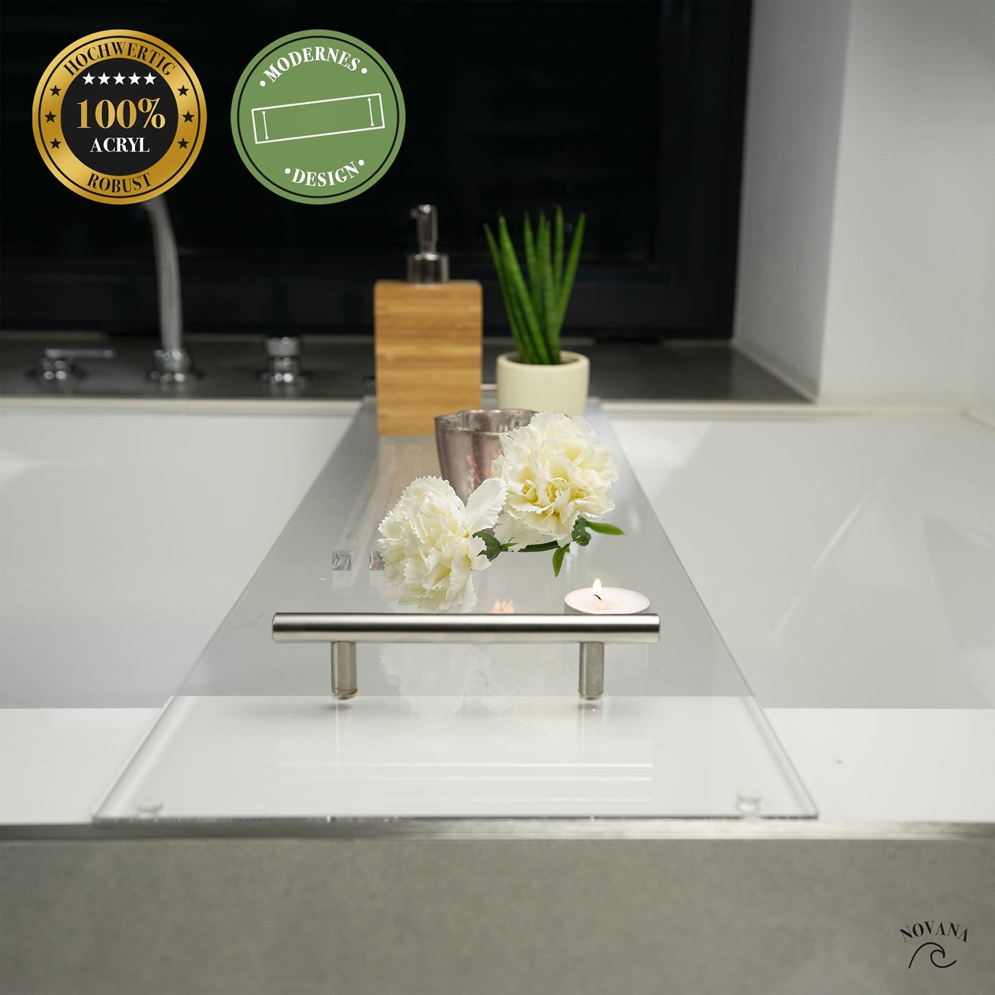 Novana bathtub tray [acrylic glass] | 73cm | bathtub shelf bathtub tray bathtub tray for bathing bathtub accessories tray decoration bathroom bathroom accessories - Choose size now!