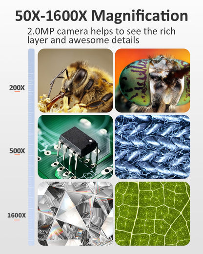 USB microscope for mobile phones, 1080P HD microscope for iPhone Android, 10 to 200X digital microscope with 8 LED mobile microscope compatible with iOS, Android, tablet.