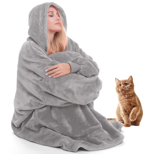 Daverose Hoodie Blanket with Sleeves and Hood for Women, Blanket Hoodie for Women, Super Soft and Warm Flannel Snuggle Blanket with Sleeves, Oversized Blanket Hoodie as Gifts for Men Women