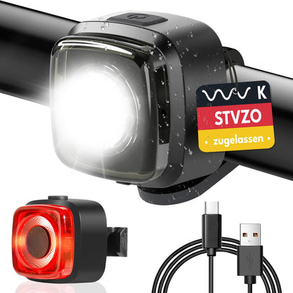 SPGOOD Bike Light Set, StVZO Approved Bicycle Lighting, Bike Light USB Rechargeable Type-C, Front and Rear Bike Light, IPX5 Waterproof Bike Lights