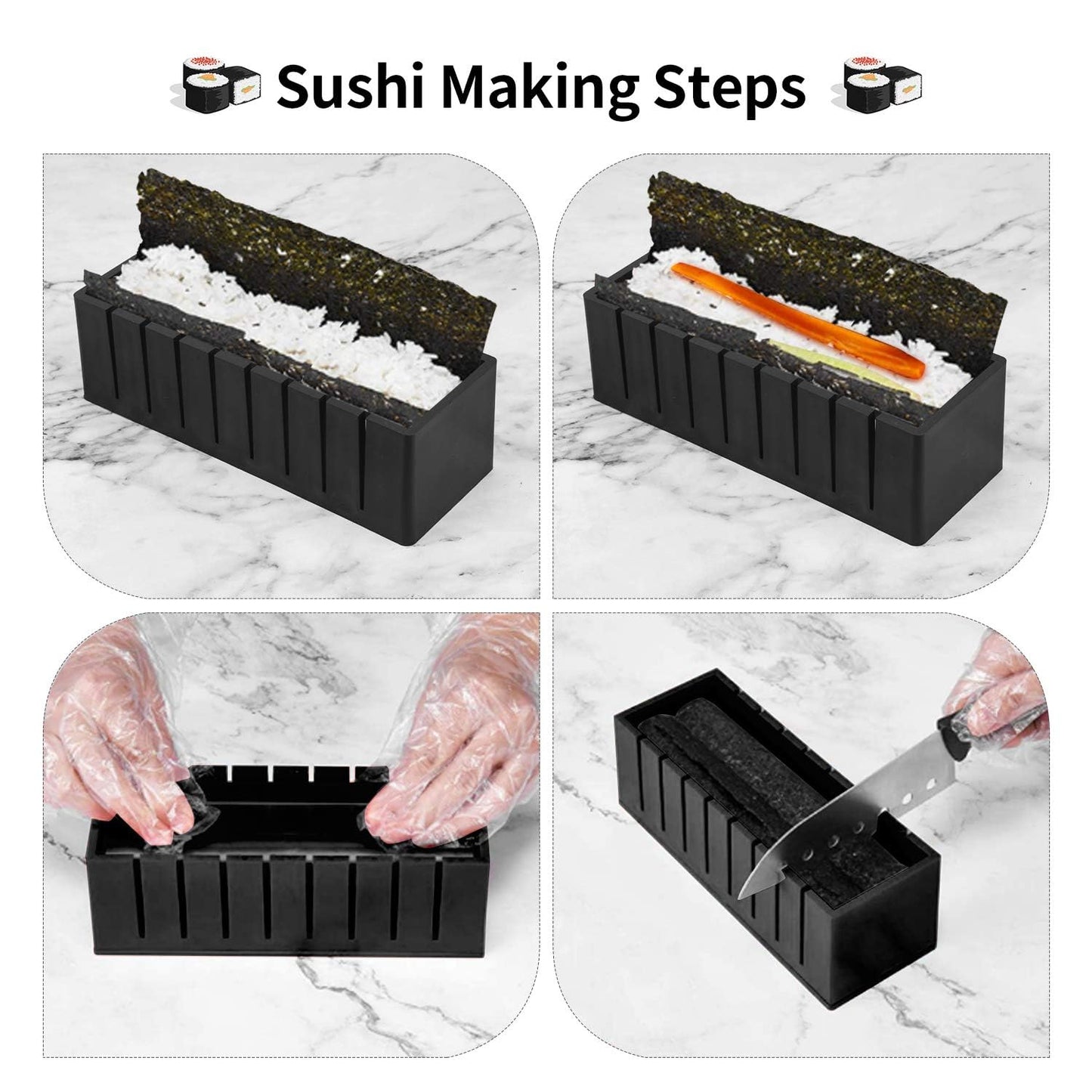 Sushi Maker Kit Plastic Premium Set Sushi Tool Set Sushi Rice Roll Mold DIY Sushi Roller Tool for beginners at home (12 pieces)