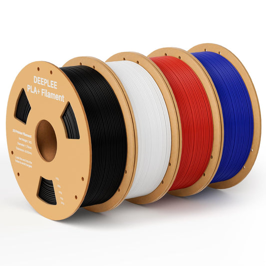 DEEPLEE PLA+ filament 1.75mm, PLA Plus 3D printer filament, Accuracy +/- 0.02mm, 3D printing materials, Black White Red Blue 4kg (1kg/spool)