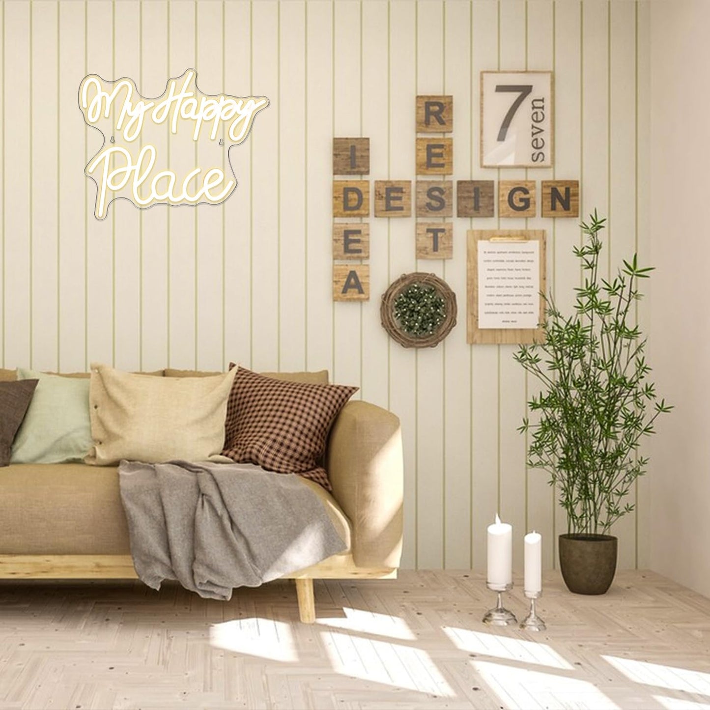 My happy place neon sign. Warm white neon sign for wall decor. Neon light script with USB powered for bedroom, playroom, bar, party, birthday.