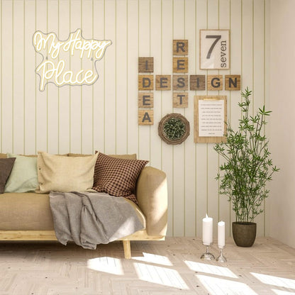 My happy place neon sign. Warm white neon sign for wall decor. Neon light script with USB powered for bedroom, playroom, bar, party, birthday.