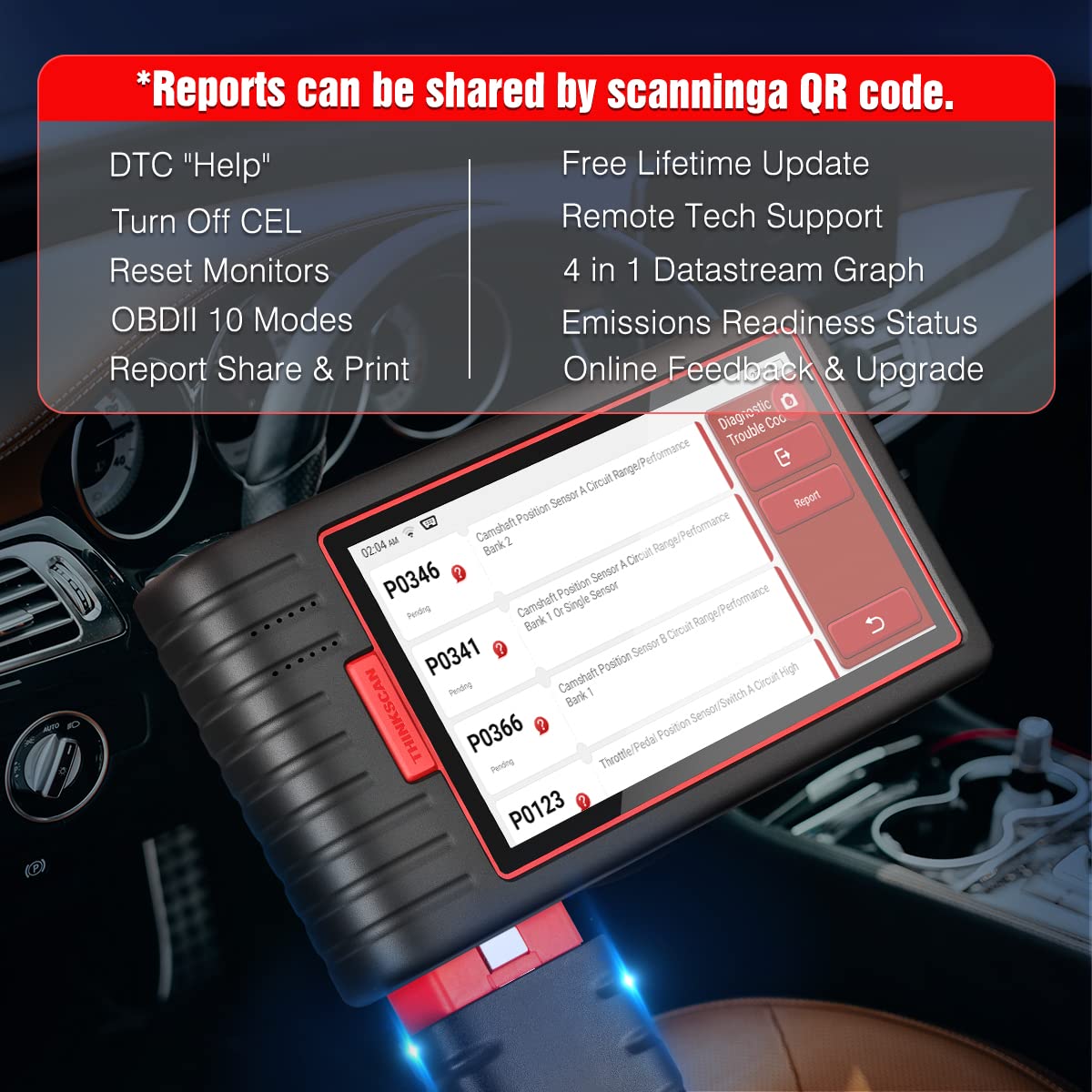 Thinkcar Thinkscan MAX2 OBD2 Diagnostic Tool for all vehicles, All system diagnoses OBD2 diagnostic tool Bluetooth with 28 reset functions, Oil, DPF, IMMO, Free software update, Wireless connection.