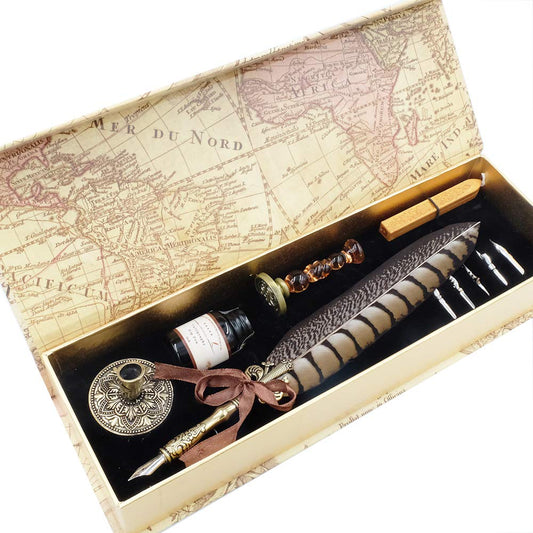GC Quill Calligraphy Pens Set, Writing Ink Set with 5 replacement tips, stamp, wax, and pen holder for art, signatures, hand lettering, decoration, gift LL-66