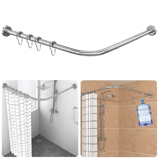 L-shaped adjustable shower curtain rod, 90-120 × 90-120 cm, with 18 stainless steel rings, SUS 304 stainless steel corner shower rod, drill installation, suitable for bathroom & bathtub.