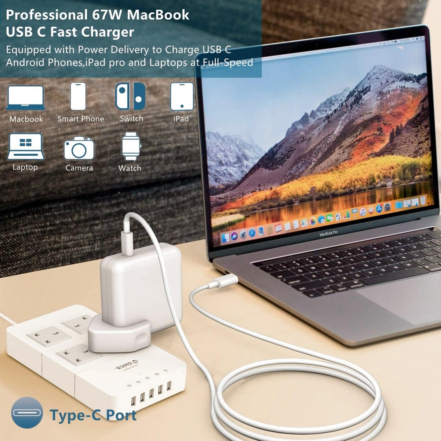 67W USB C Charger, Qiyezinuo Mac Book Charger compatible with MacBook Pro and MacBook Air with USB-C port, iPad Pro and all Type-C devices.