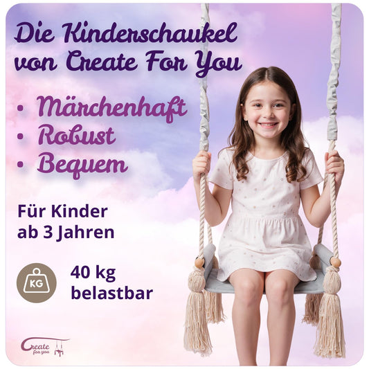 Create for you® - Baby Swing Indoor, Large Wooden Kids Swing, Baby Swing, Baby Swing Door Frame, Wood Swing for Ceiling Mounting, Adjustable Height, 46x36x12 cm, Color Gray