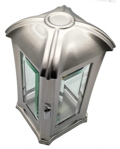 Grave lantern, grave lamp, stainless steel grave light with faceted glass panes including LED grave light 24 cm ... (brushed matte)