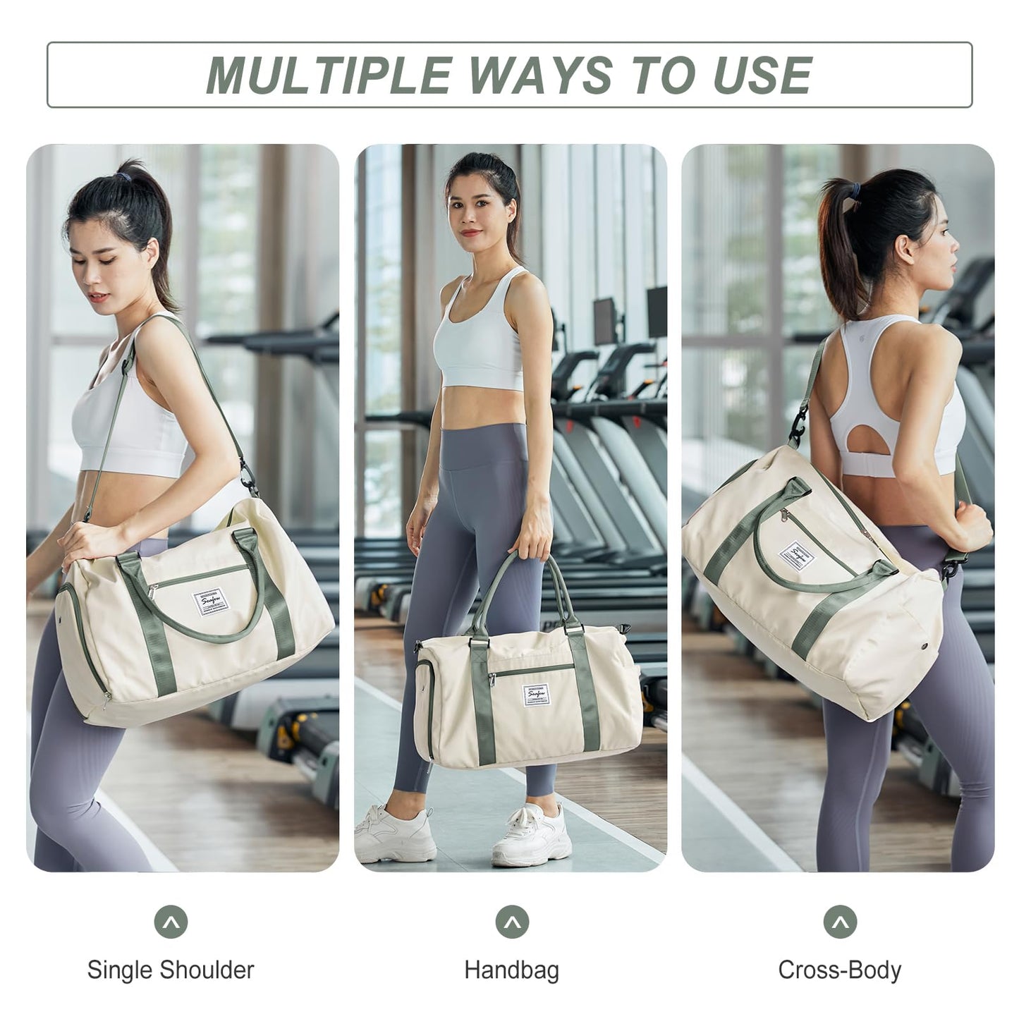 HYC00 Sport Duffel Bag for Men and Women, Gym Bag with Wet Pocket & Shoe Compartment, Travel Duffel Bags Overnight Bag Travel Bag Carry-on Bag Fitness Bag Workout Bag Weekender Bag, Beige Green