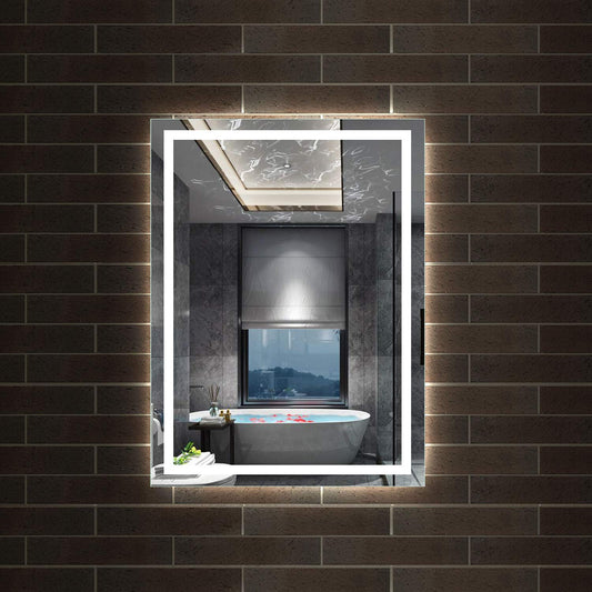 Aica Sanitary Wall Mirror 60x80cm with Wall Switch Anti-fog Bathroom Mirror with Lighting Lighted Mirror IP44 Cool-white Energy-efficient