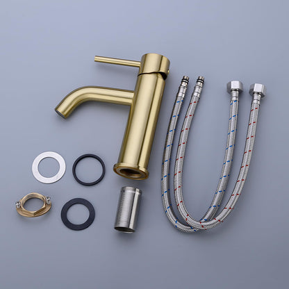 TRUSTMI Brass Bathroom Sink Faucet, Single Lever Mixer, Basin Tap with Water Inlet Hose, Brushed Gold.