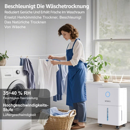 KNKA Dehumidifier, 9L/T, Quiet Electric Dehumidifier, Room Dehumidifier with Drain Hose, Removable Casters, Child Lock, 24H Timer, 60m³ (25m²), for Bedroom, Bathroom, and Laundry Room
