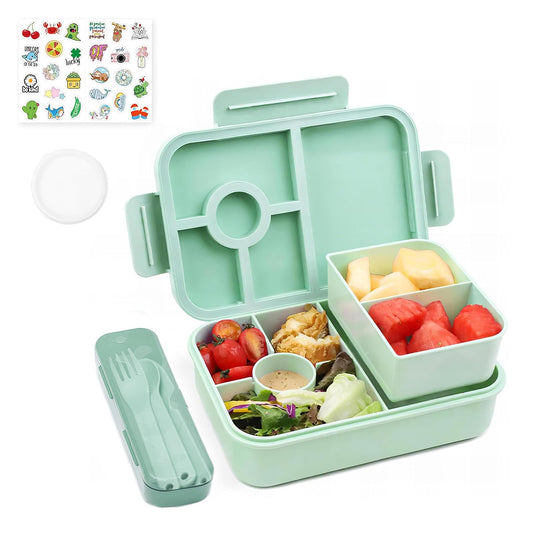 Bugucat lunch box for kids with compartments 1300ML, leak-proof lunchbox with 5 compartments, bento box lunch box with compartments for adults, breakfast box for boys & girls in green.