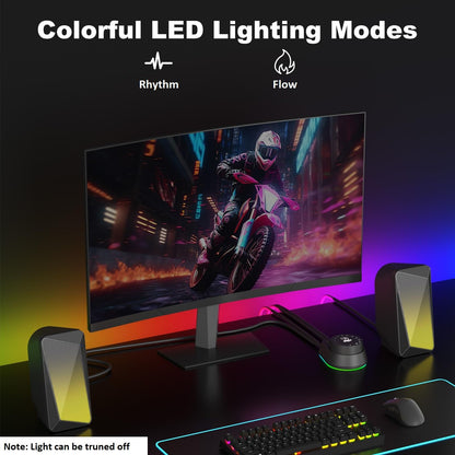 SOULION C30 PC Speakers for Monitor, Laptop, Gaming, Desktop Computer Bluetooth Soundbar with LED, 3.5mm Aux Input, USB-Powered, 1 Pair