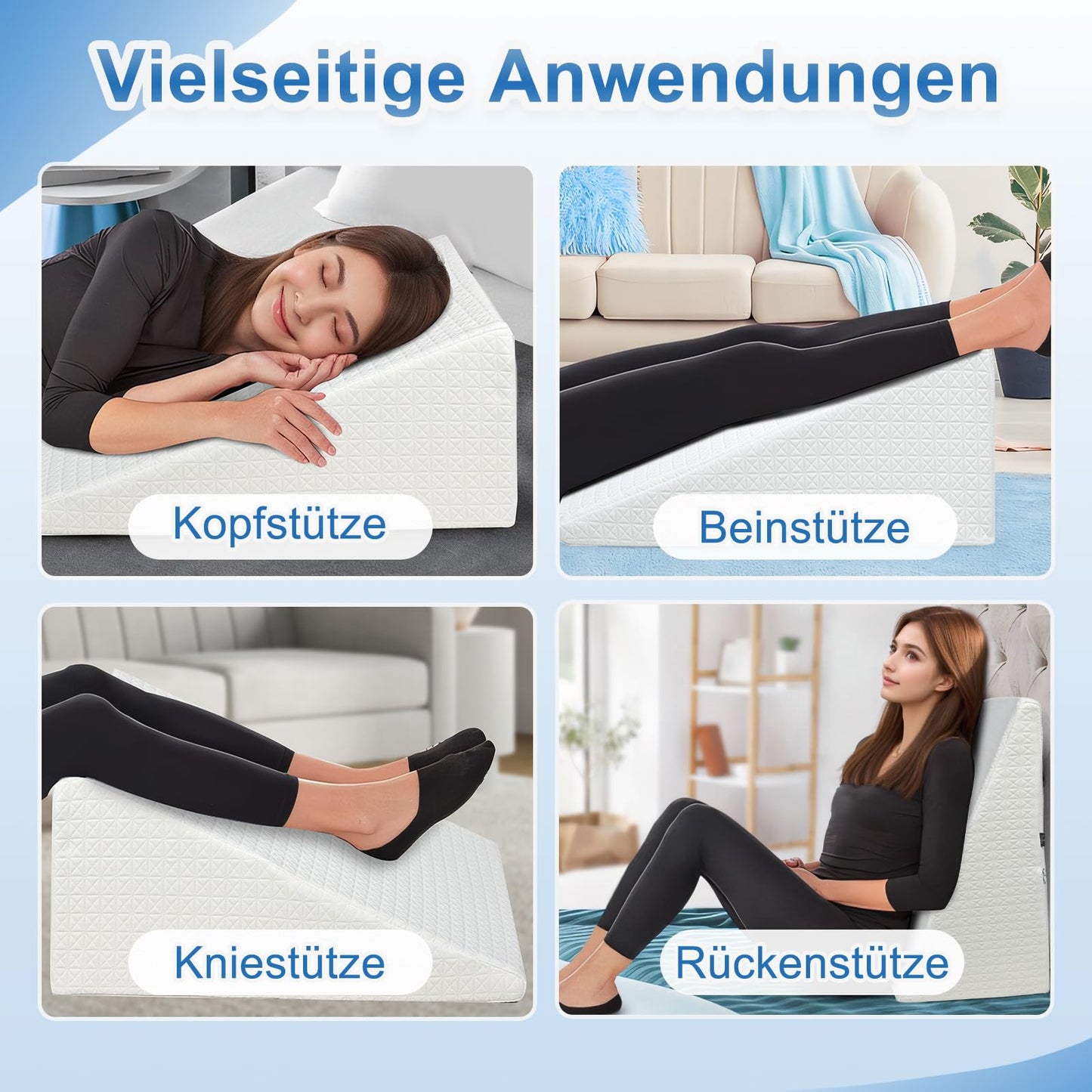 TANYOO Wedge Pillow Memory Foam and High-density Foam in double-layer structure Suitable for bed and sofa as leg pillow or backrest pillow ONE wedge pillow as reflux pillow