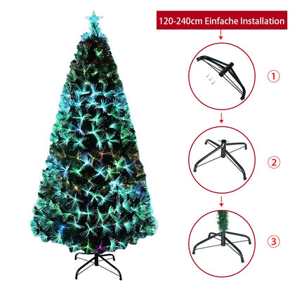 Artificial Christmas Trees 180CM Fibre Optic Christmas Tree with Pine Needle LED Lighting for Christmas Decoration at Home and Office (200 LEDs, Multicoloured Pine Needle)