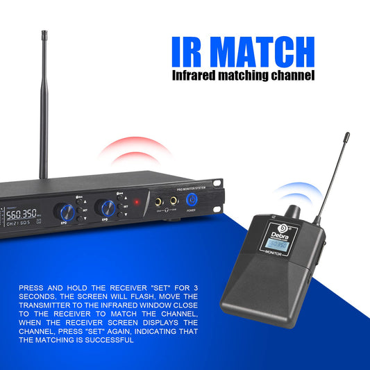 Debra Audio PRO ER-202 UHF Dual Channel Wireless In-Ear Monitor System with transmitter and receiver for stage, studio, musicians, monitoring (4 bodypack with transmitter)