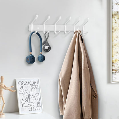 MEIJO stainless steel coat hooks, hook rail with 6 hooks, coat rack wall mounted for bedroom bathroom kitchen (White, 6 hooks 2 pieces)