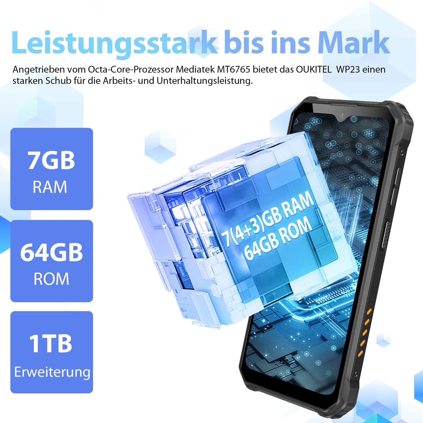 OUKITEL WP23 Outdoor Smartphone Unlocked Android 13.0, 7GB+64GB Waterproof, 10600mAh, 6.5" HD+, 13MP+5MP Panorama Camera, Dual SIM 4G, NFC/Face ID/OTG/GPS/IP68, Orange