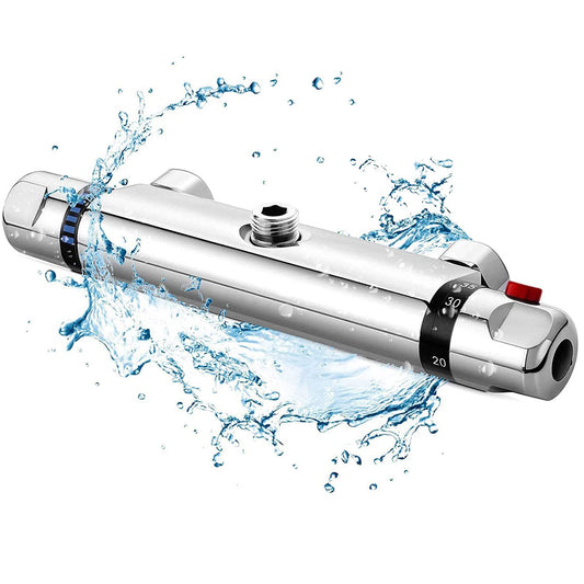Thermostatic shower faucet with 38°C safety button, temperature control, wall-mounted, 1/2" shower thermostatic mixer tap for bathroom.