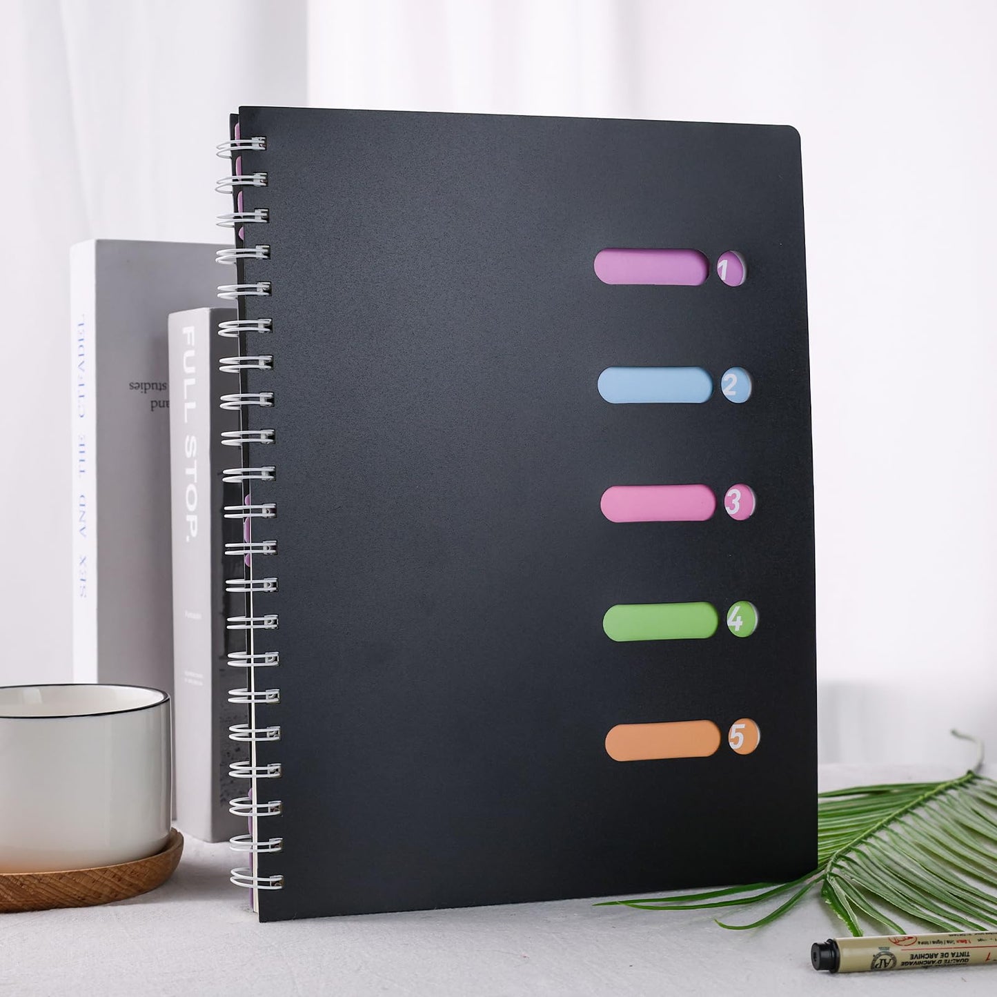 HAKACC Spiral Notebook, A4 Hardcover Spiral Pad 21 x 29.7 cm Notepad with Divider for Work School Writing Black